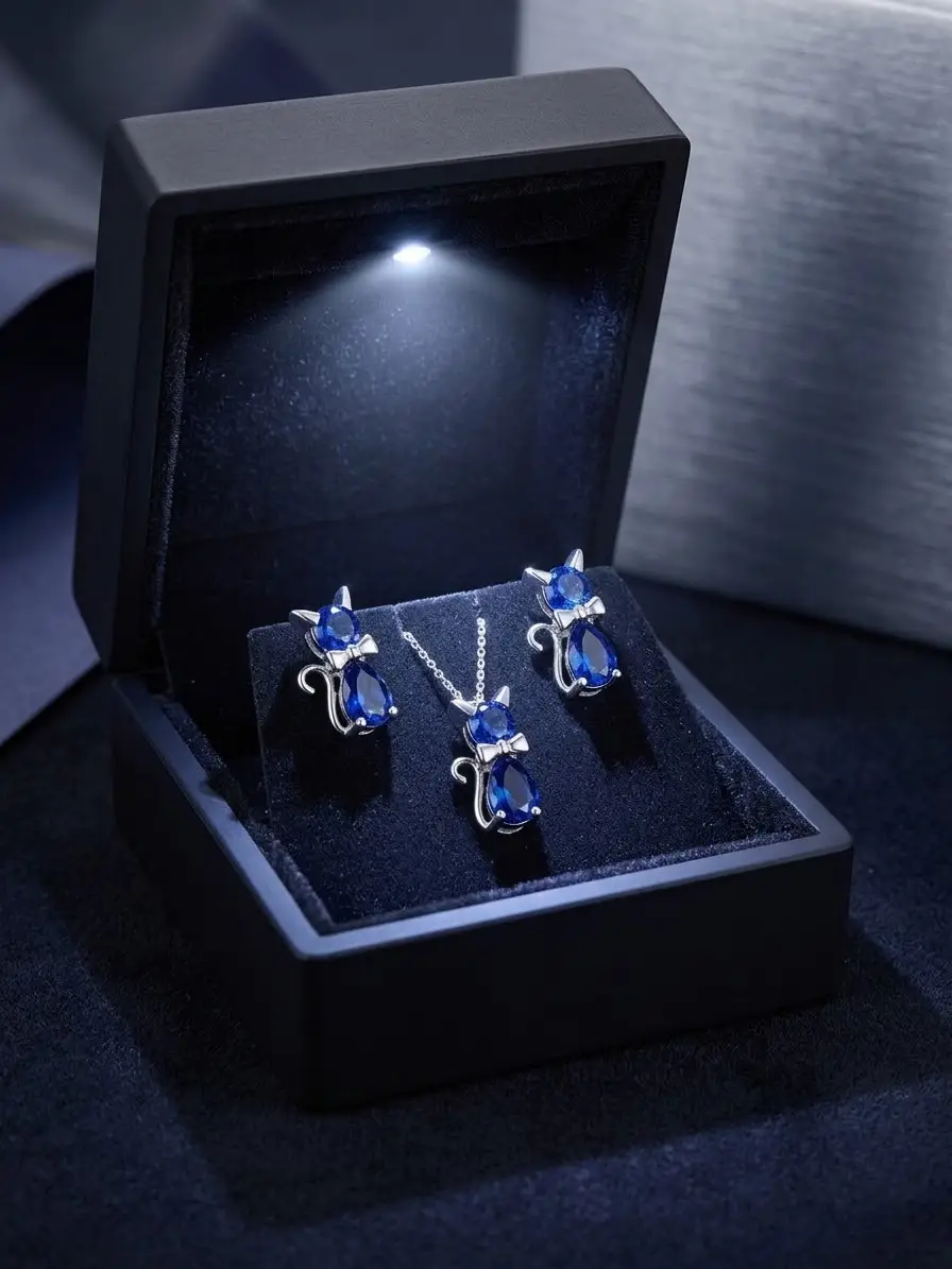 925 Ayar Gümüş Zarif Kişiye Özel Doğum Taşlı Kedi Kolye Küpe Set.rose.gold.rodaj Renk Seçeneği