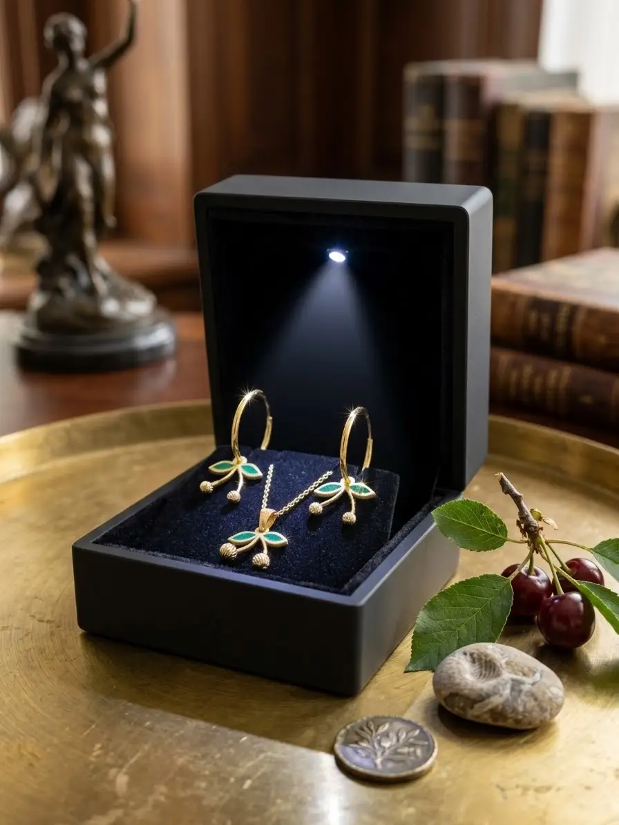 925 Ayar Gümüş Özel Tasarım Kiraz Kolye Küpe Set.rose.gold.rodaj Renk Seçeneği