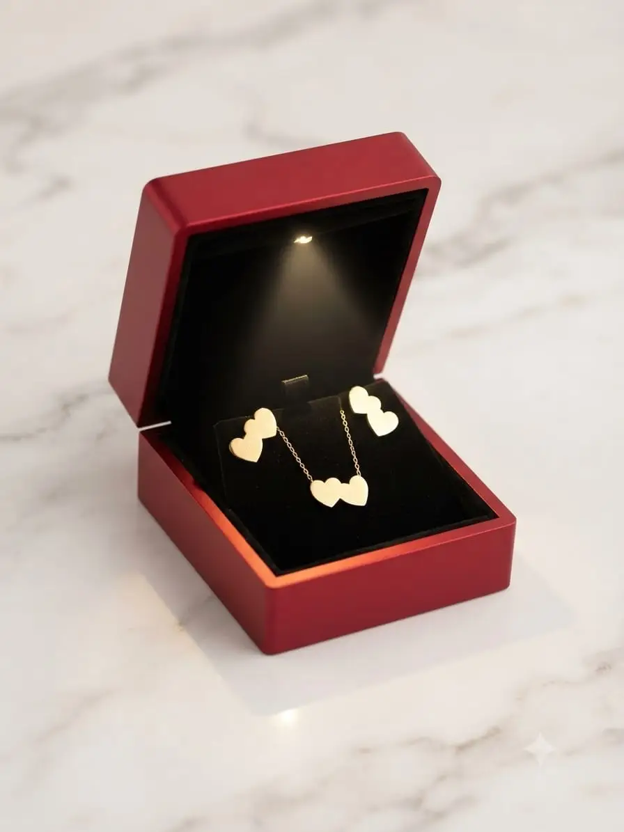 925 Ayar Gümüş Özel Tasarım Çift Kalp Kolye Küpe Set.rose.gold.rodaj Renk Seçeneği