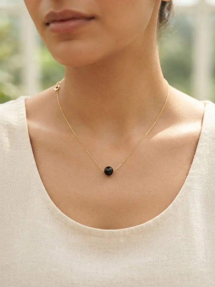 925 Ayar Gümüş Minimalist Oltu Taşı Kolye.rose.gold.rodaj Renk Seçeneği