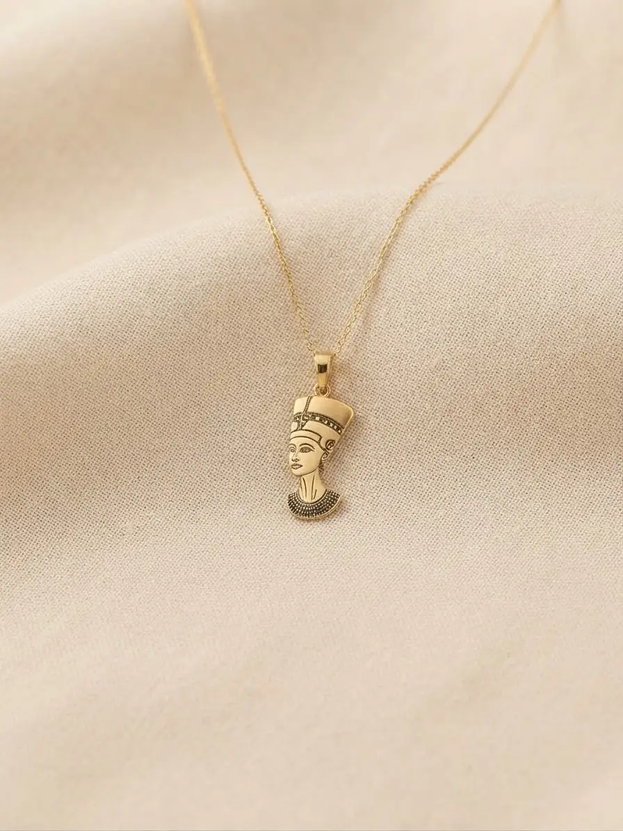 925 Ayar Gümüş Zarif Nefertiti Kraliçe Kolye.rose.gold.rodaj Renk Seçeneği