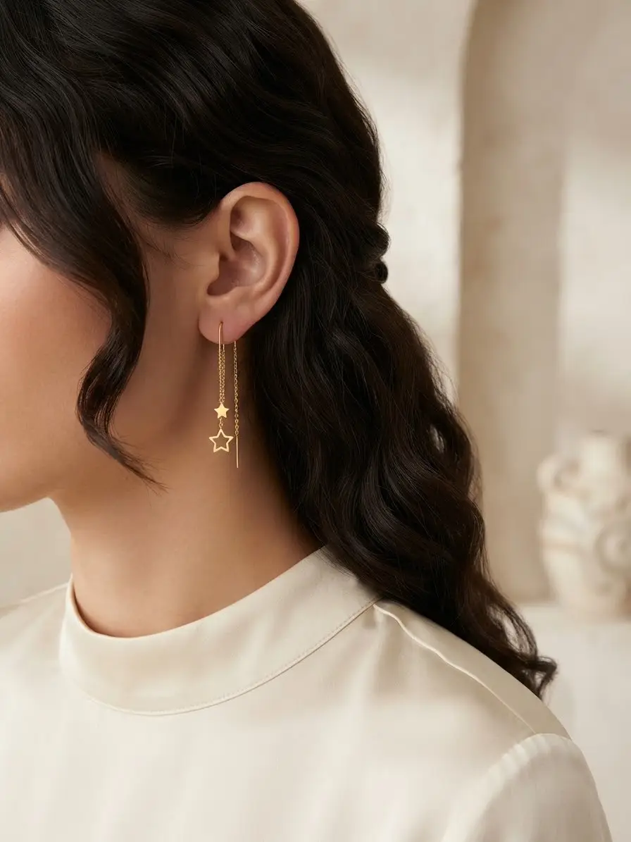 925 Ayar Gümüş Minimalist Yıldız Küpe.rose.gold.rodaj Renk Seçeneği