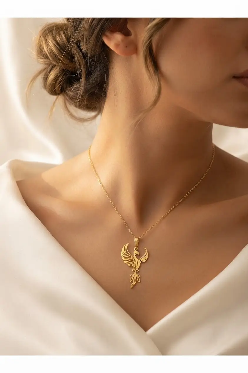 925 Ayar Gümüş Zarif Anka Kuşu Kolye.rose.gold.rodaj Renk Seçeneği