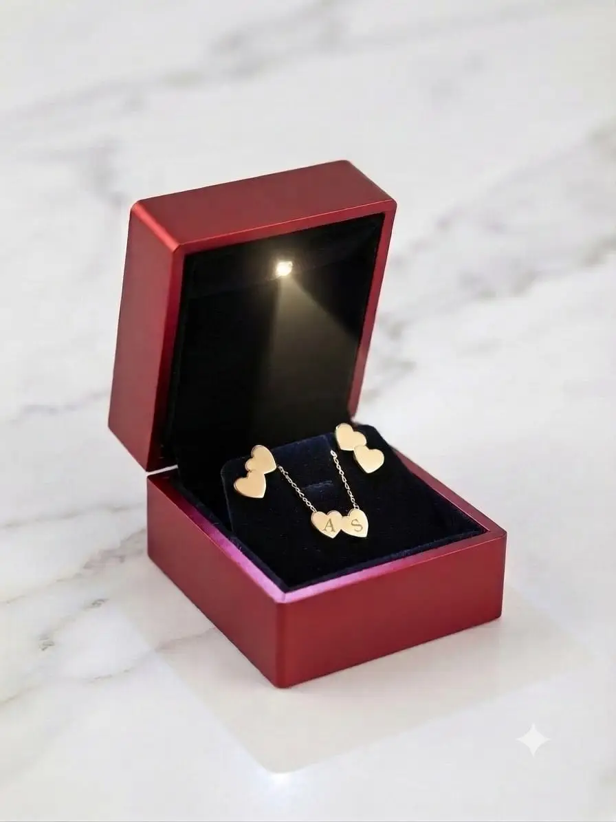 925 Ayar Gümüş Özel Tasarım Kişiye Özel Harfli Çift Kalp Kolye Küpe Set.rose.gold.rodaj Renk Seçenek