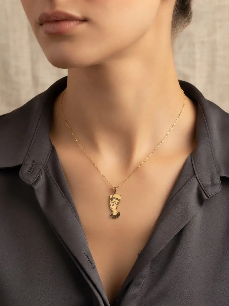 925 Ayar Gümüş Zarif Nefertiti Kraliçe Kolye.rose.gold.rodaj Renk Seçeneği