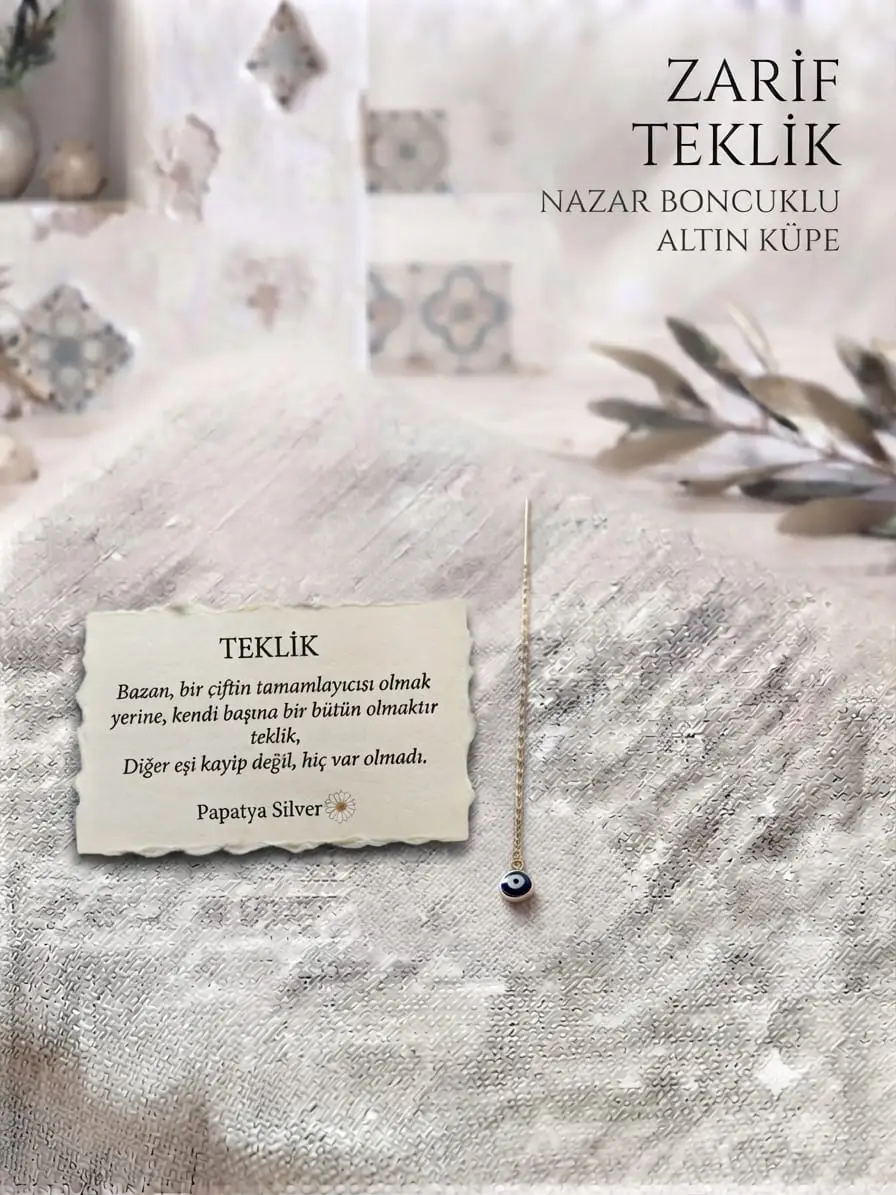Orjinal 14 Ayar Sertifikalı Altın Minimalist Tekli Nazar Göz Kadın Altın Küpe